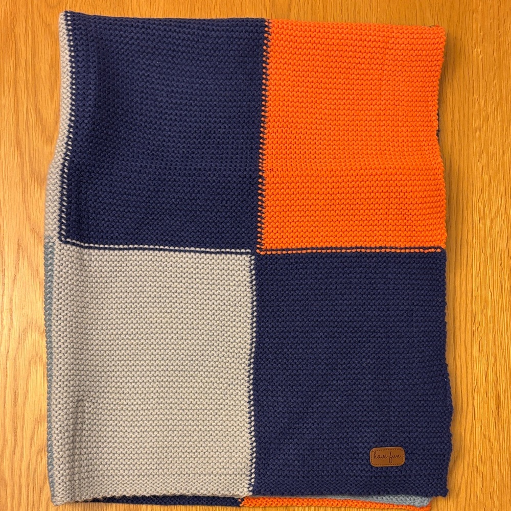 Baby Blanket - Color Block - Orange and light to navy blue
